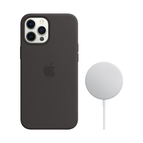 Apple iPhone 12 Pro Max Silicone Back Cover met MagSafe Zwart + MagSafe Draadloze Oplader 15W - vergelijk en bespaar - Vergelijk365