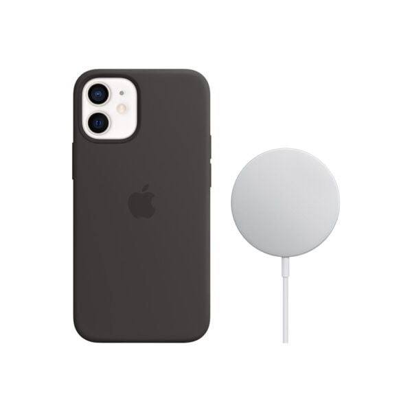 Apple iPhone 12 mini Silicone Back Cover met MagSafe Zwart + MagSafe Draadloze Oplader 15W - vergelijk en bespaar - Vergelijk365