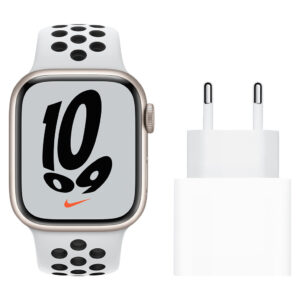 Apple Watch Nike Series 7 41mm Witgoud Aluminium Witte Sportband + Apple Usb C Oplader 20W - vergelijk en bespaar - Vergelijk365