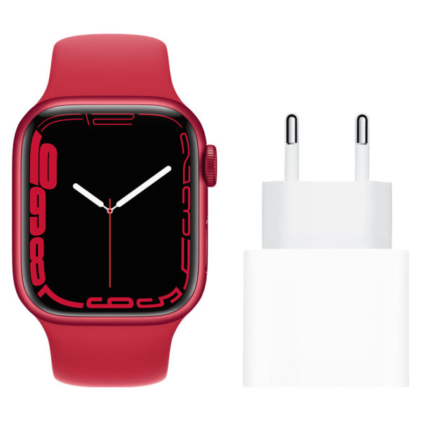 Apple Watch Series 7 41mm RED Aluminium RED Sportband + Apple Usb C Oplader 20W - vergelijk en bespaar - Vergelijk365