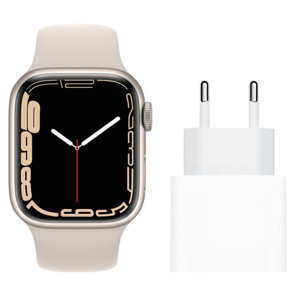 Apple Watch Series 7 41mm Witgoud Aluminium Crème Sportband + Apple Usb C Oplader 20W - vergelijk en bespaar - Vergelijk365