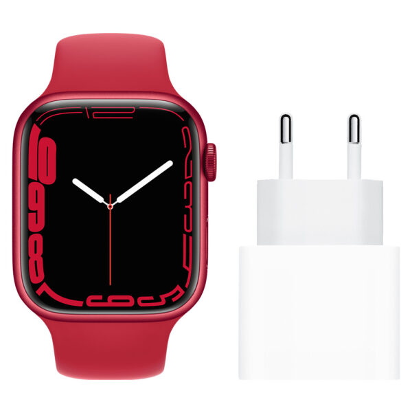 Apple Watch Series 7 45mm RED Aluminium RED Sportband + Apple Usb C Oplader 20W - vergelijk en bespaar - Vergelijk365
