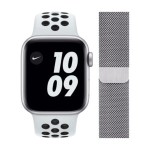 Apple Watch Nike SE 40mm Zilver Aluminium Witte Sportband + Polsband Milanees Zilver - vergelijk en bespaar - Vergelijk365
