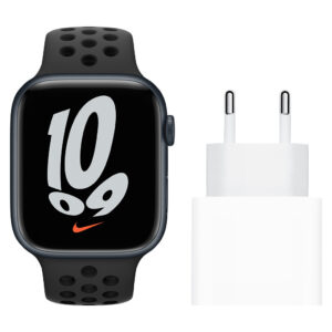 Apple Watch Nike Series 7 4G 45mm Middernacht Zwarte Sportband + Apple Usb C Oplader 20W - vergelijk en bespaar - Vergelijk365