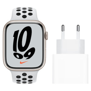Apple Watch Nike Series 7 4G 45mm Witgoud Witte Sportband + Apple Usb C Oplader 20W - vergelijk en bespaar - Vergelijk365