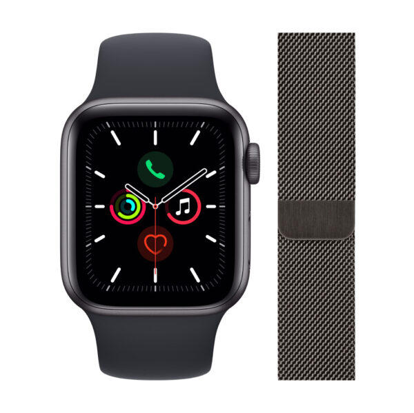 Apple Watch SE 40mm Space Gray Aluminium Nachtblauwe Sportband + Polsband Milanees Grafiet - vergelijk en bespaar - Vergelijk365