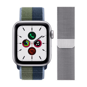 Apple Watch SE 4G 40mm Zilver Aluminium Blauw/Groen Nylon Sport Loop + Polsband Milanees - vergelijk en bespaar - Vergelijk365