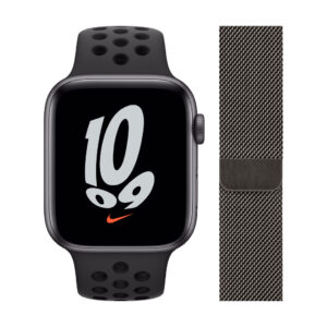 Apple Watch Nike SE 44mm Space Gray Aluminium Zwarte Sportband + Polsband Milanees Grafiet - vergelijk en bespaar - Vergelijk365