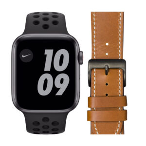 Apple Watch Nike SE 4G 44mm Space Gray Zwart Bandje + DBramante1928 Leren Bandje Bruin - vergelijk en bespaar - Vergelijk365