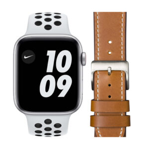 Apple Watch Nike SE 4G 44mm Zilver Wit Bandje + DBramante1928 Leren Bandje Bruin/Zilver - vergelijk en bespaar - Vergelijk365