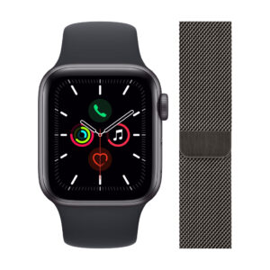 Apple Watch SE 44mm Space Gray Aluminium Nachtblauwe Sportband + Polsband Milanees Grafiet - vergelijk en bespaar - Vergelijk365