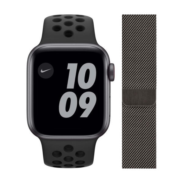 Apple Watch Nike SE 4G 40mm Space Gray Aluminium Zwarte Sportband + Polsband Milanees Graf - vergelijk en bespaar - Vergelijk365