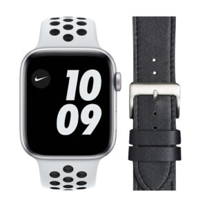 Apple Watch Nike SE 4G 44mm Zilver Wit Bandje + DBramante1928 Leren Bandje Bruin/Zilver - vergelijk en bespaar - Vergelijk365