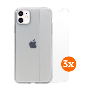 BlueBuilt Apple iPhone 11 Screenprotector Trio Pack + BlueBuilt Back Cover Transparant - vergelijk en bespaar - Vergelijk365