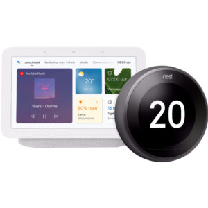 Nest Learning Thermostat V3 Premium Zwart + Google Nest Hub 2 Chalk - vergelijk en bespaar - Vergelijk365