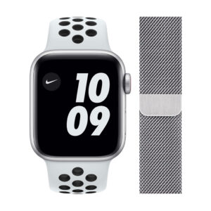 Apple Watch Nike SE 4G 44mm Zilver Aluminium Witte Sportband + Polsband Milanees Zilver - vergelijk en bespaar - Vergelijk365