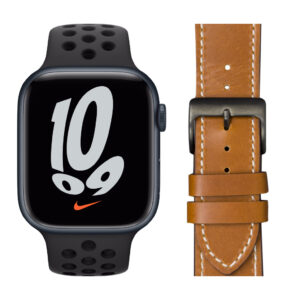 Apple Watch Nike Series 7 4G 45mm Middernacht Aluminium Sportband + Leren Bandje Bruin - vergelijk en bespaar - Vergelijk365