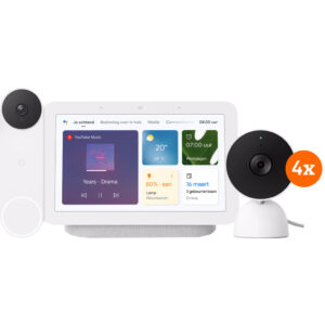 Google Nest Cam Indoor Wired 4-pack + Nest Deurbel + Nest Hub 2 - vergelijk en bespaar - Vergelijk365