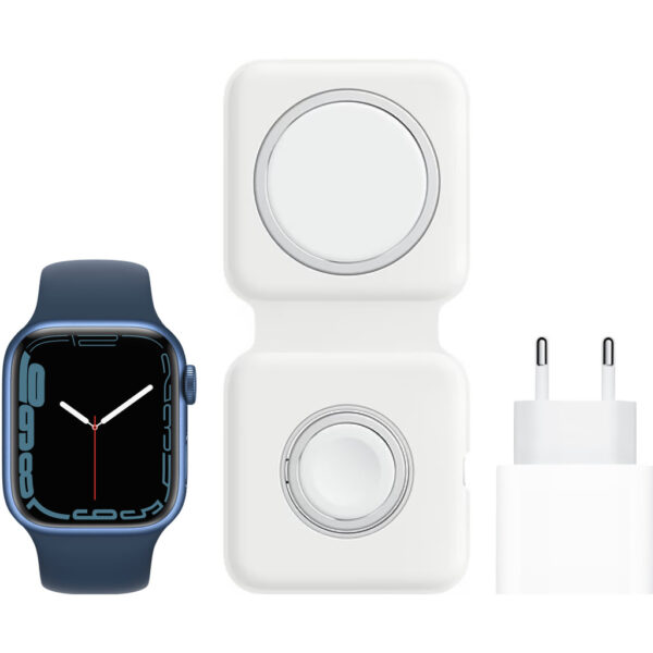 Apple Watch Series 7 41mm Blauw Aluminium Blauwe Sportband + MagSafe Oplaadpakket - vergelijk en bespaar - Vergelijk365