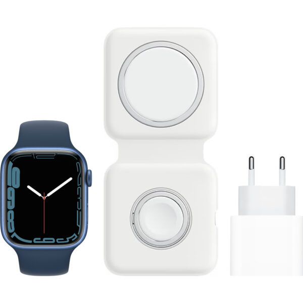 Apple Watch Series 7 45mm Blauw Aluminium Blauwe Sportband + MagSafe Oplaadpakket - vergelijk en bespaar - Vergelijk365