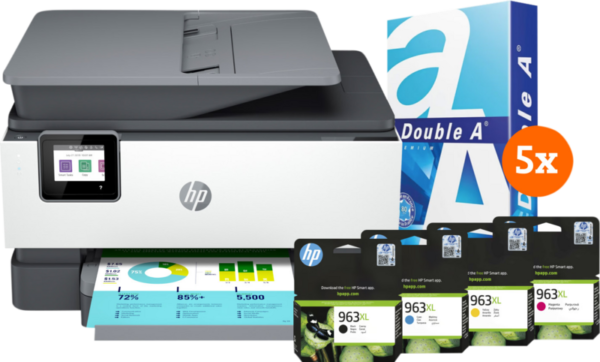 HP Officejet Pro 9012e + 1 set extra inkt + 2.500 vellen A4 papier - vergelijk en bespaar - Vergelijk365