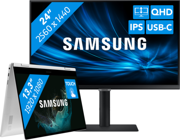 Studenten pakket - Samsung Galaxy Book2 Pro 360 13 NP930QED-KB1NL + QHD Monitor - vergelijk en bespaar - Vergelijk365