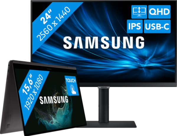 Studenten pakket - Samsung Galaxy Book2 Pro 360 15 NP950QED-KA1NL + QHD Monitor - vergelijk en bespaar - Vergelijk365