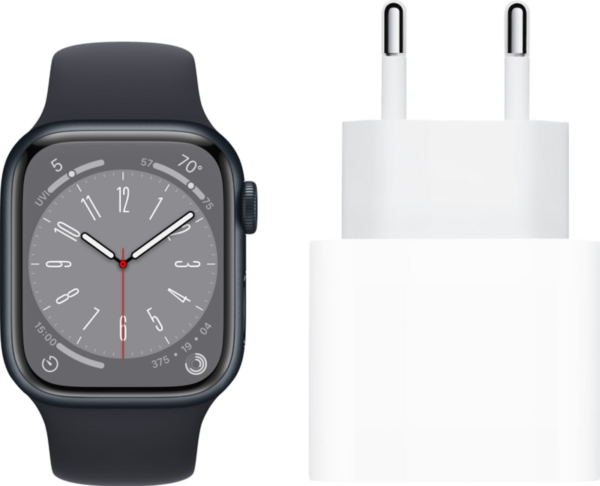 Apple Watch Series 8 41mm Midnight Aluminium Midnight Sportband + Oplader - vergelijk en bespaar - Vergelijk365