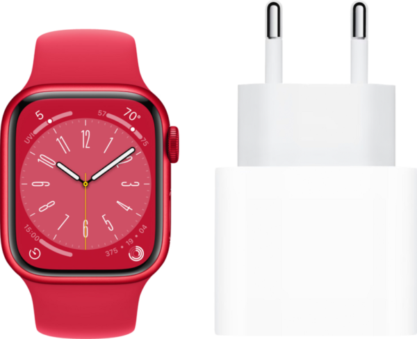 Apple Watch Series 8 41mm RED Aluminium RED Sportband + Oplader - vergelijk en bespaar - Vergelijk365