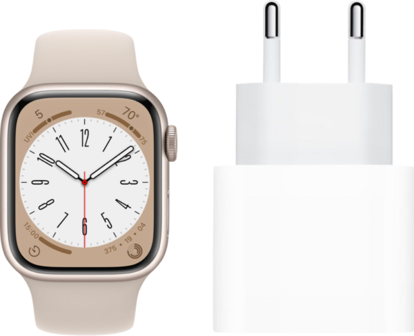 Apple Watch Series 8 41mm Starlight Aluminium Starlight Sportband + Oplader - vergelijk en bespaar - Vergelijk365
