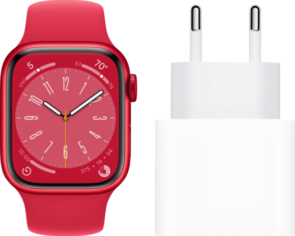 Apple Watch Series 8 45mm RED Aluminium RED Sportband + Oplader - vergelijk en bespaar - Vergelijk365