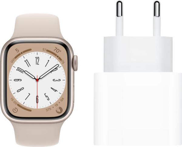 Apple Watch Series 8 4G 41mm Starlight Aluminium Starlight Sportband + Oplader - vergelijk en bespaar - Vergelijk365