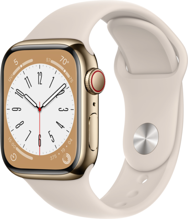 Apple Watch Series 8 4G 45mm Goud Rvs Starlight Sportband - vergelijk en bespaar - Vergelijk365