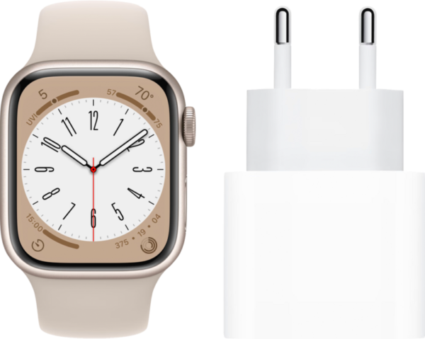 Apple Watch Series 8 4G 45mm Starlight Aluminium Starlight Sportband + Oplader - vergelijk en bespaar - Vergelijk365