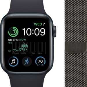 Apple Watch SE (2022) 40mm Midnight Aluminium Sportband + Polsband Milanees Grafiet - vergelijk en bespaar - Vergelijk365