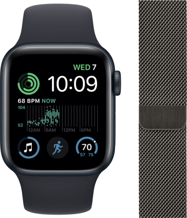 Apple Watch SE (2022) 40mm Midnight Aluminium Sportband + Polsband Milanees Grafiet - vergelijk en bespaar - Vergelijk365