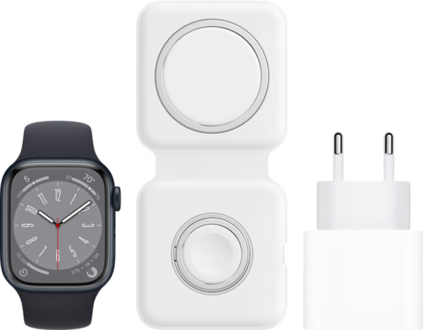 Apple Watch Series 8 45mm Midnight Aluminium Midnight Sportband + MagSafe Oplaadpakket - vergelijk en bespaar - Vergelijk365