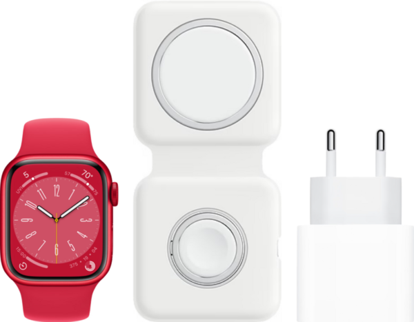 Apple Watch Series 8 45mm RED Aluminium RED Sportband + MagSafe Oplaadpakket - vergelijk en bespaar - Vergelijk365