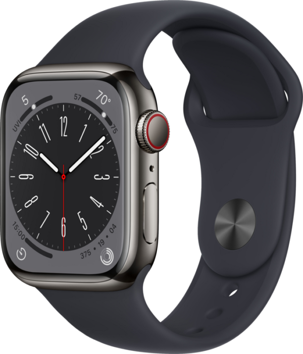 Apple Watch Series 8 4G 41mm Grafiet Rvs Midnight Sportband - vergelijk en bespaar - Vergelijk365