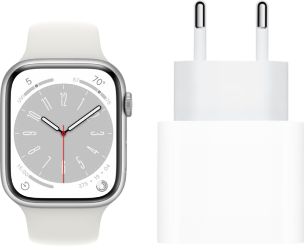 Apple Watch Series 8 4G 41mm Zilver Aluminium Witte Sportband + Oplader - vergelijk en bespaar - Vergelijk365