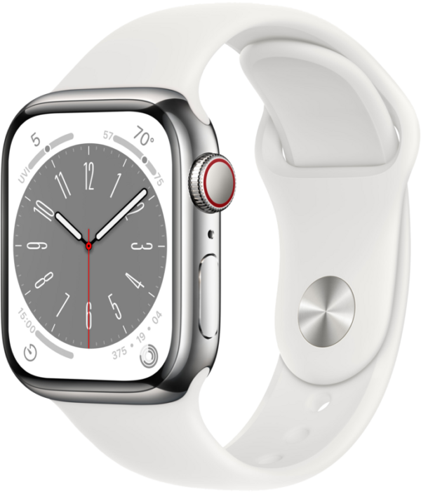 Apple Watch Series 8 4G 41mm Zilver Rvs Witte Sportband - vergelijk en bespaar - Vergelijk365