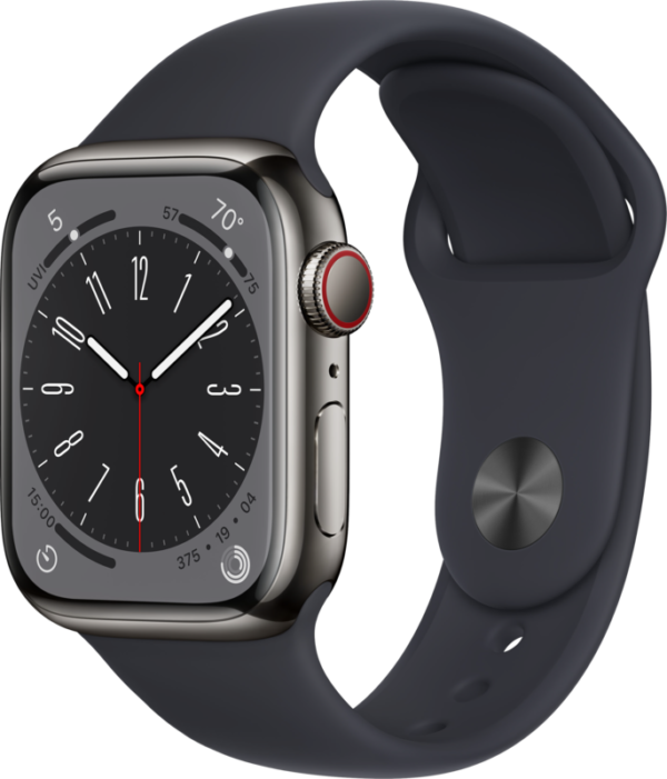 Apple Watch Series 8 4G 45mm Grafiet Rvs Midnight Sportband - vergelijk en bespaar - Vergelijk365