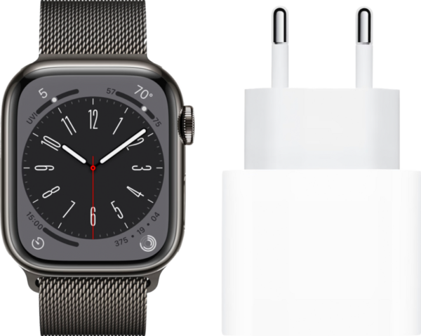 Apple Watch Series 8 4G 45mm Grafiet Rvs Milanese Polsband + Oplader - vergelijk en bespaar - Vergelijk365