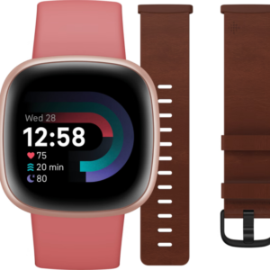 Fitbit Versa 4 Roze + Leren Bandje Bruin S - vergelijk en bespaar - Vergelijk365