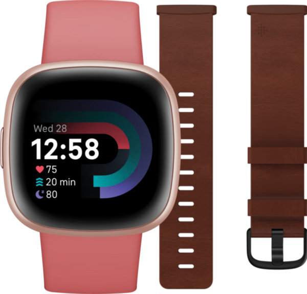 Fitbit Versa 4 Roze + Leren Bandje Bruin S - vergelijk en bespaar - Vergelijk365