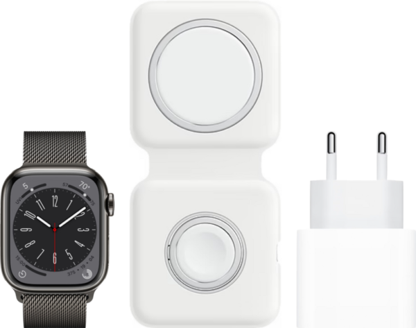 Apple Watch Series 8 4G 41mm Grafiet Rvs Milanese Polsband + MagSafe Oplaadpakket - vergelijk en bespaar - Vergelijk365