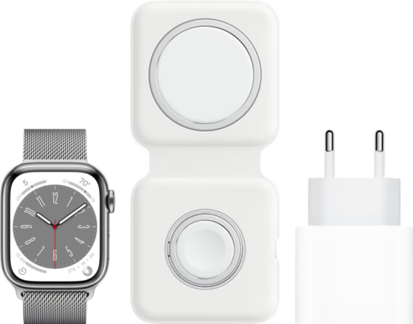Apple Watch Series 8 4G 41mm Zilver Rvs Milanese Polsband + MagSafe Oplaadpakket - vergelijk en bespaar - Vergelijk365