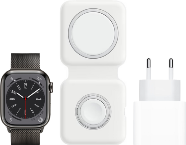 Apple Watch Series 8 4G 45mm Grafiet Rvs Milanese Polsband + MagSafe Oplaadpakket - vergelijk en bespaar - Vergelijk365