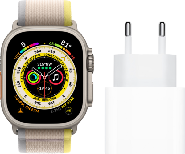 Apple Watch Ultra 4G 49mm Titanium Geel/Beige Trail Band S/M + Oplader - vergelijk en bespaar - Vergelijk365