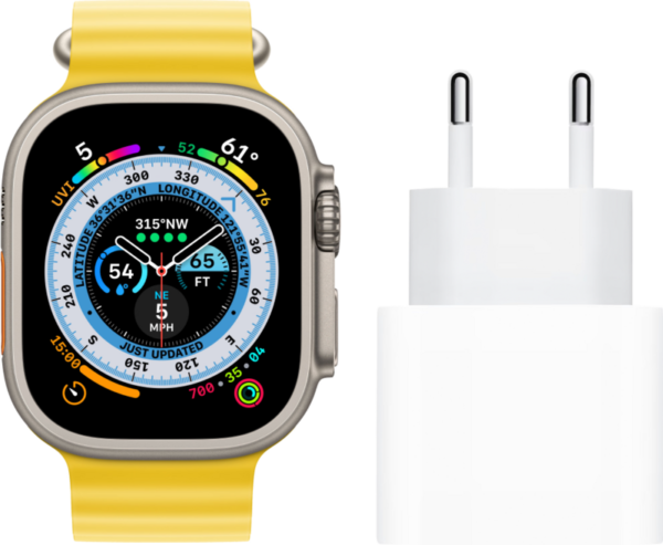 Apple Watch Ultra 4G 49mm Titanium Gele Ocean Sportband + Oplader - vergelijk en bespaar - Vergelijk365
